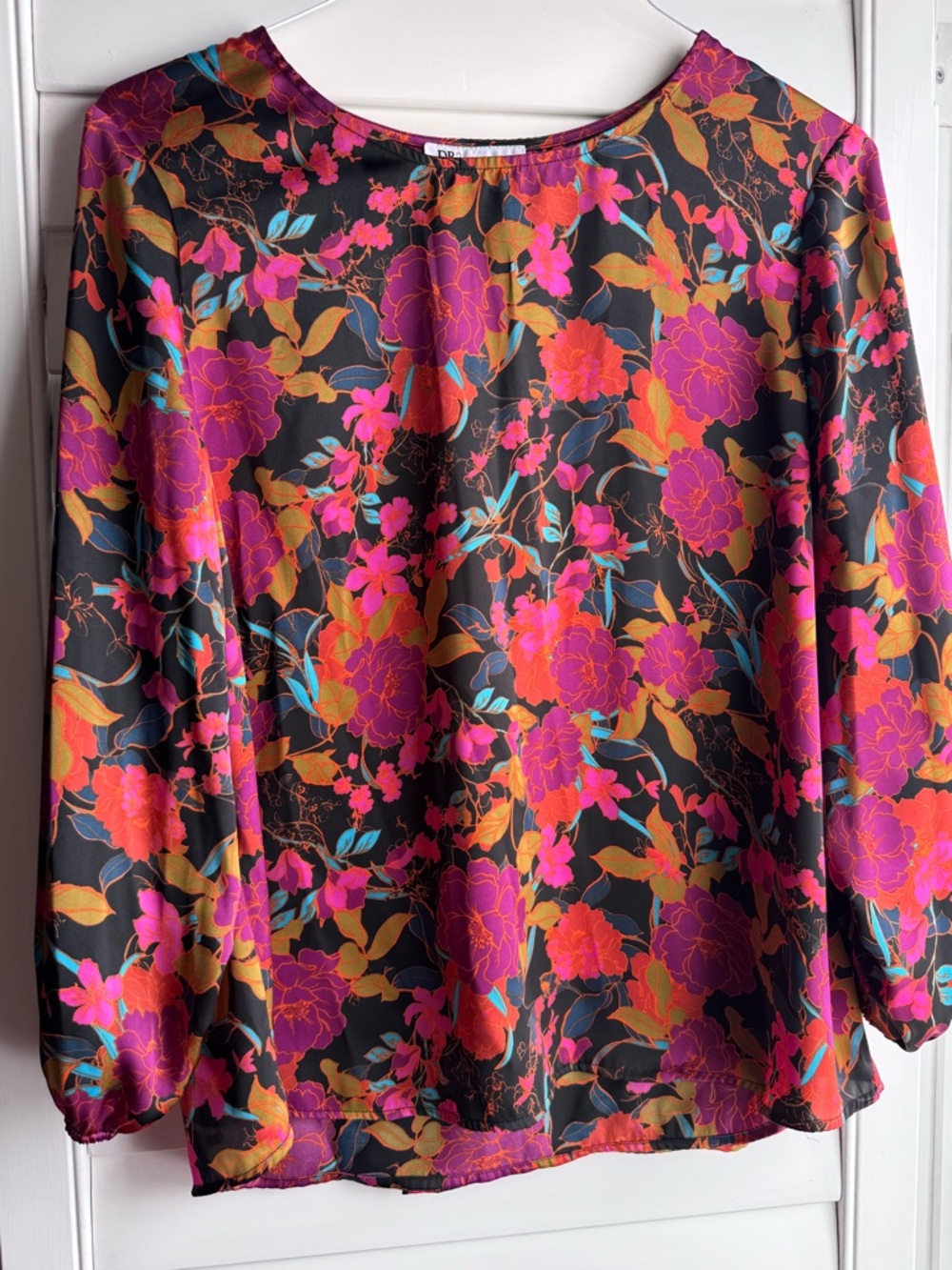 DR2 silk Floral Top in Pink, Orange & Black